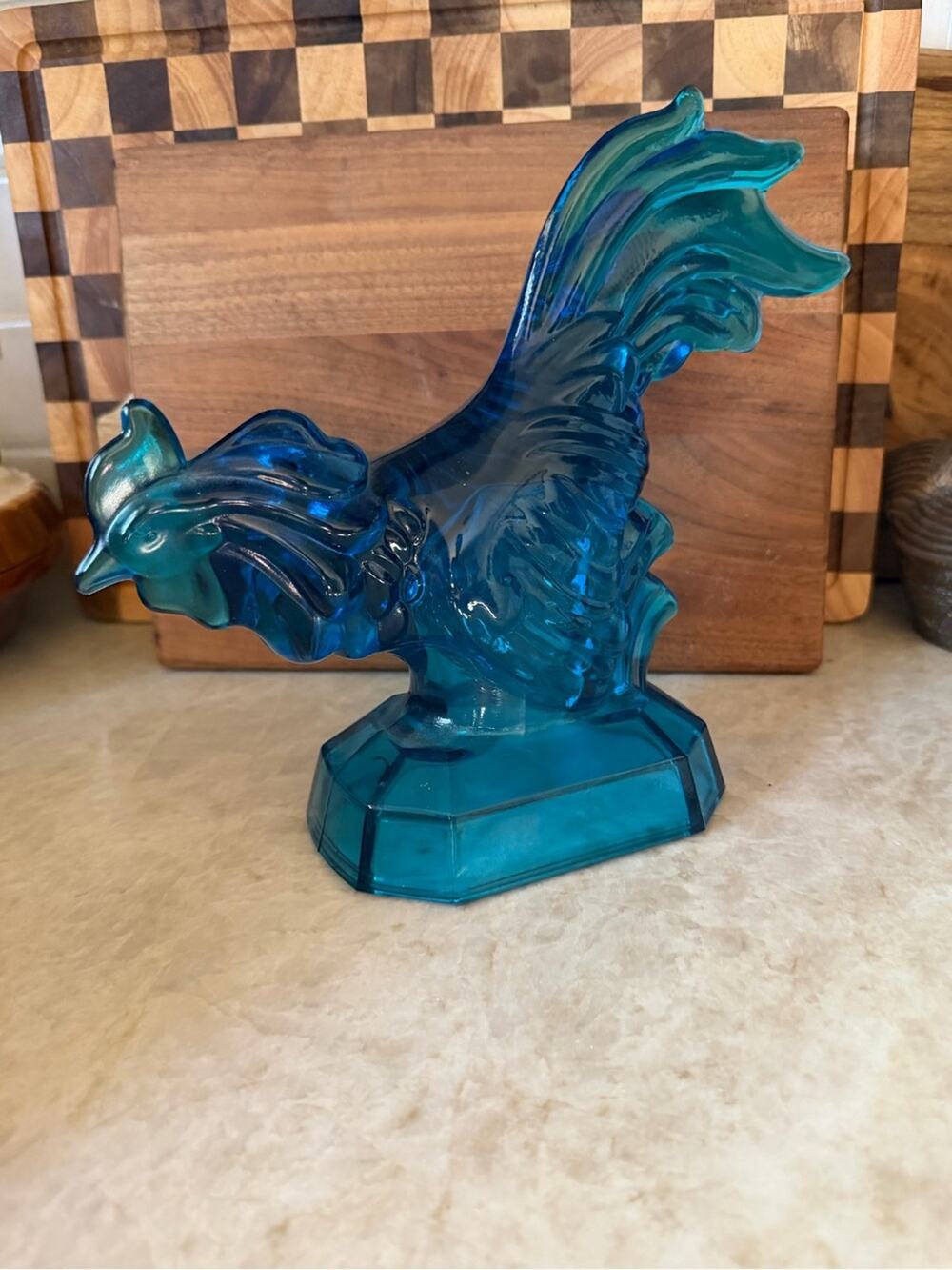 Vintage L.E. Smith Glass Blue Rooster